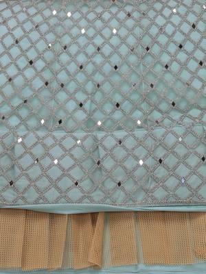 Turquoise embroidered net semi stitched lehenga 4