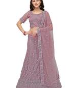 Lavender embroidered net semi stitched lehenga