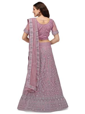 Lavender embroidered net semi stitched lehenga 2