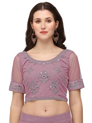 Lavender embroidered net semi stitched lehenga 3