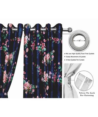 Navy Blue Polyester Digtal Printed Curtain 1