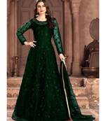 Dark Green Net Embroidery Anarkali Suit