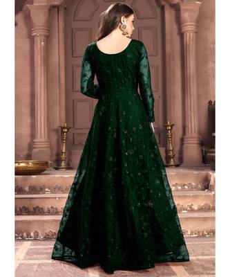 Dark Green Net Embroidery Anarkali Suit 2