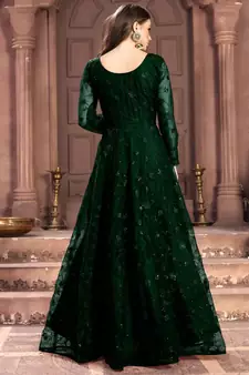 Dark Green Net Embroidery Anarkali Suit