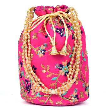 Women's Fulkari Work Embroidered Ethnic Potli Bag (Pink, Single Bag) 1