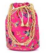Women's Fulkari Work Embroidered Ethnic Potli Bag (Pink, Single Bag)