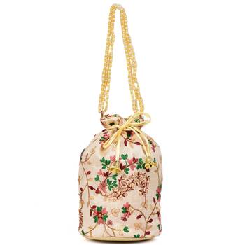 Women's Fulkari Work Embroidered Ethnic Potli Bag (Beige, Single Bag) 2
