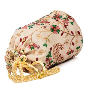 Women's Fulkari Work Embroidered Ethnic Potli Bag (Beige, Single Bag) 3