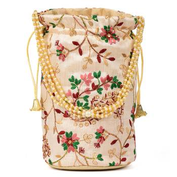 Women's Fulkari Work Embroidered Ethnic Potli Bag (Beige, Single Bag) 4