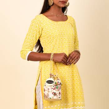 Women's Fulkari Work Embroidered Ethnic Potli Bag (Beige, Single Bag) 5