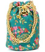 Women's Fulkari Work Embroidered Ethnic Potli Bag (Green, Single Bag)