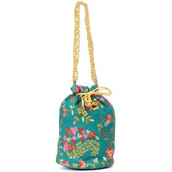 Women's Fulkari Work Embroidered Ethnic Potli Bag (Green, Single Bag) 2