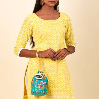Women's Fulkari Work Embroidered Ethnic Potli Bag (Green, Single Bag) 5