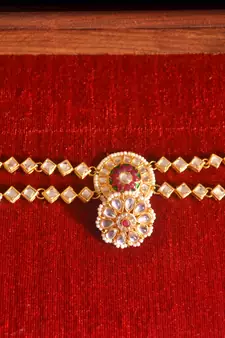 Red pearl Mathapati maang tikka with Pearl Chain for Women