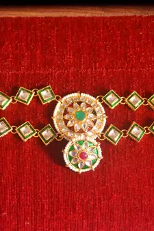 Red pearl Mathapati maang tikka with Pearl Chain for Women