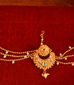 Red pearl Mathapati maang tikka with Pearl Chain for Women