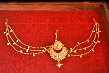  Red pearl mathapati maang tikka with pearl chain for women 1