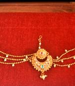  Red pearl mathapati maang tikka with pearl chain for women