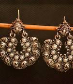 White onyx Stone Circular Oxidised Dangler Drop Carved studs Earrings