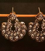 White onyx Stone Circular Oxidised Dangler Drop Carved studs Earrings