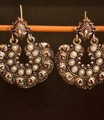 White onyx Stone Circular Oxidised Dangler Drop Carved studs Earrings