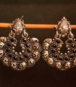 Black onyx Stone Circular Oxidised Dangler Drop Carved studs Earrings