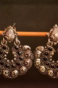 Black onyx Stone Circular Oxidised Dangler Drop Carved studs Earrings