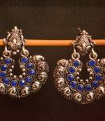Blue onyx Stone Circular Oxidised Dangler Drop Carved studs Earrings