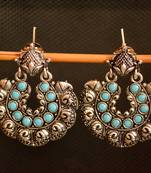 Turquoise onyx Stone Circular Oxidised Dangler Drop Carved studs Earrings