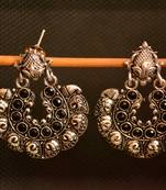 Black onyx stone circular oxidised dangler drop carved studs earrings