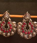 Silver onyx stone circular oxidised dangler drop carved studs earrings