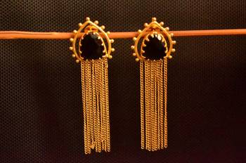 Black onyx Stone Long Chain danglers-drops Srud Earrings 2
