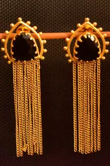 Black onyx Stone Long Chain danglers-drops Srud Earrings