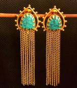 Turquoise onyx Stone Long Chain danglers-drops Srud Earrings