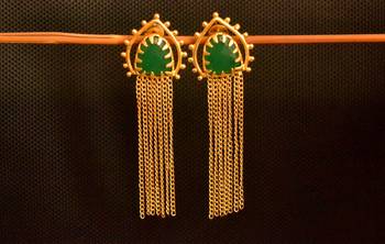 Green onyx Stone Long Chain danglers-drops Srud Earrings 1