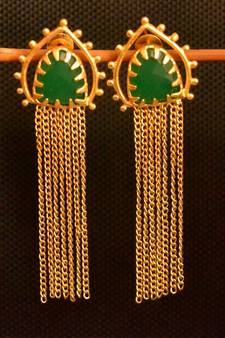 Green onyx Stone Long Chain danglers-drops Srud Earrings