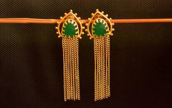 Green onyx Stone Long Chain danglers-drops Srud Earrings 2