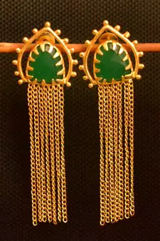 Green onyx Stone Long Chain danglers-drops Srud Earrings