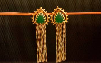 Green onyx Stone Long Chain danglers-drops Srud Earrings 3