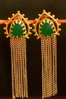 Green onyx Stone Long Chain danglers-drops Srud Earrings