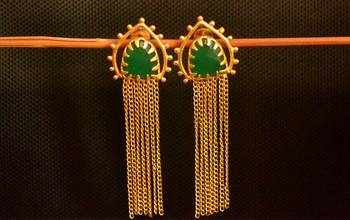 Green onyx Stone Long Chain danglers-drops Srud Earrings 4