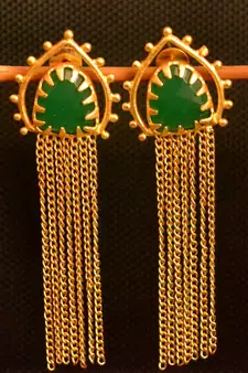 Green onyx Stone Long Chain danglers-drops Srud Earrings
