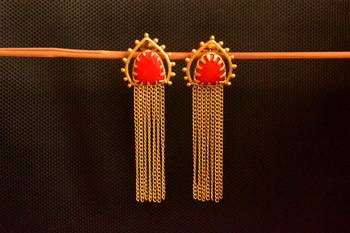 Gold onyx Stone Long Chain danglers-drops Srud Earrings 2