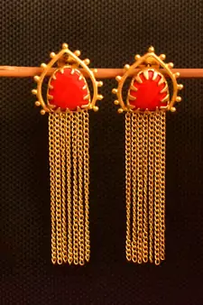 Gold onyx Stone Long Chain danglers-drops Srud Earrings