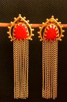 Gold onyx Stone Long Chain danglers-drops Srud Earrings