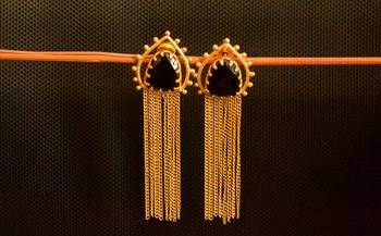 Black onyx Stone Long Chain danglers-drops Srud Earrings 1
