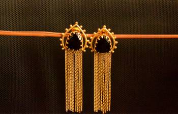 Black onyx Stone Long Chain danglers-drops Srud Earrings 2