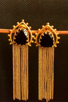 Black onyx Stone Long Chain danglers-drops Srud Earrings