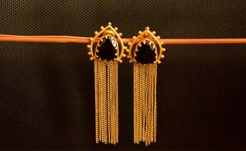 Black onyx Stone Long Chain danglers-drops Srud Earrings 3