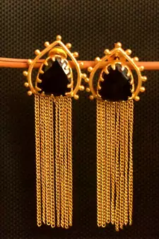Black onyx Stone Long Chain danglers-drops Srud Earrings